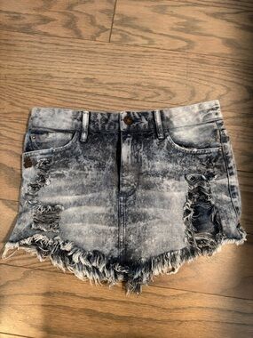 Supreme Acid Wash Blue Distressed Denim Shorts
